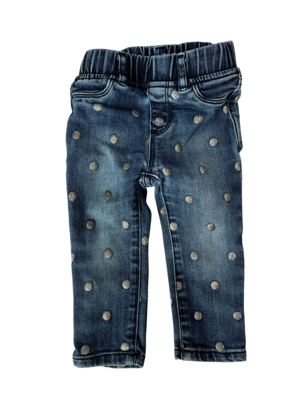 Baby GAP legging jeans jeggings blue denim with silver polka dots size 18-24 mo